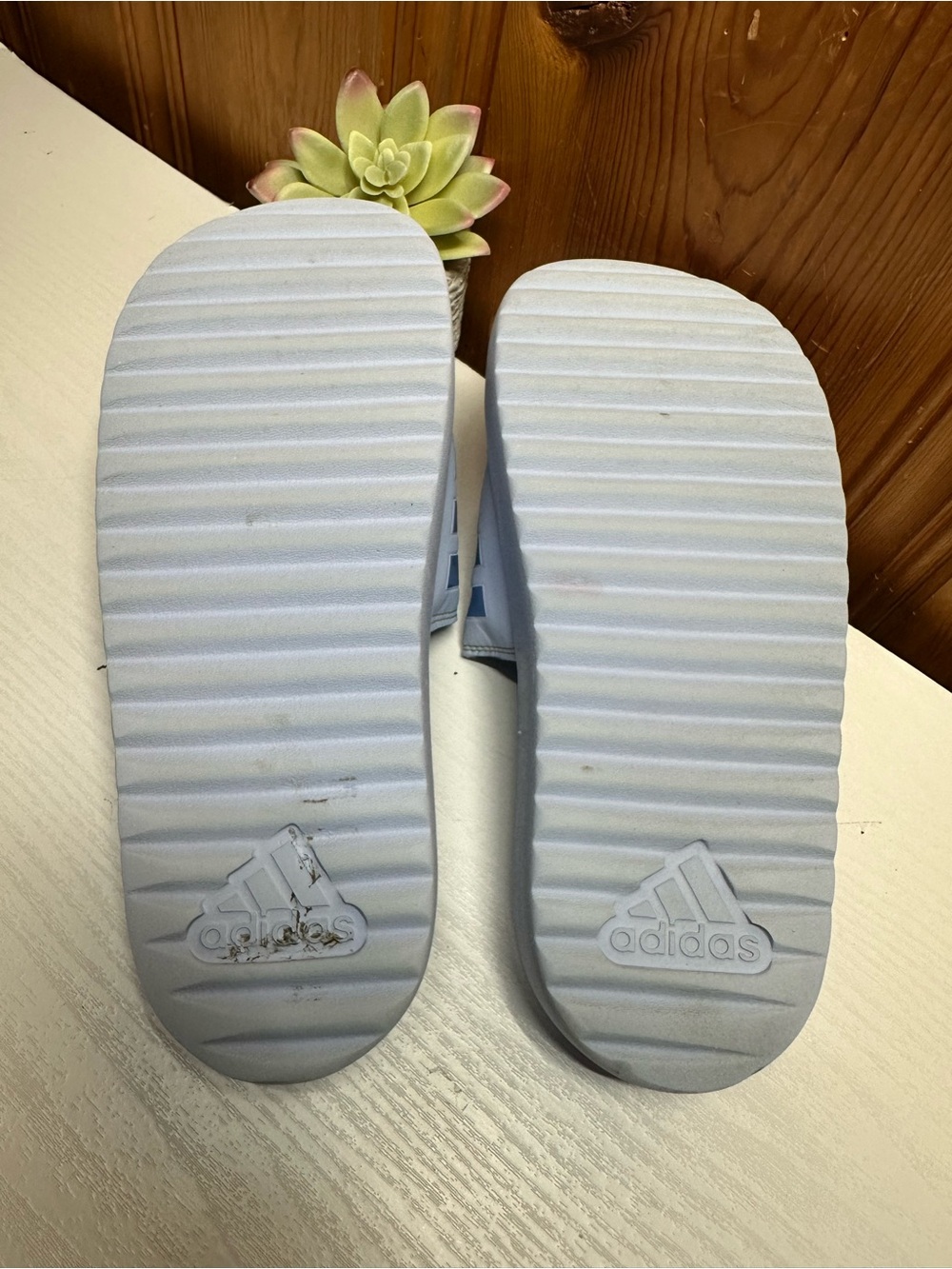 adidas Light Blue Striped Slide Sandals - Picture 3 of 15